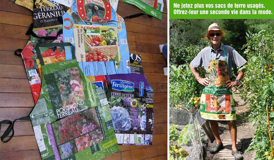 Sac de compost transformé en tablier de jardinage