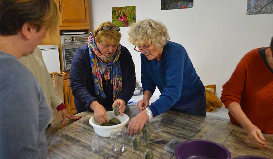 Mise en pot du mélange d'herbes aromatiques