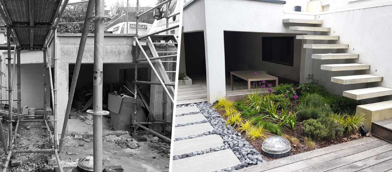 Avant / Après : Un jardin zen pour donner de l'air à cette maison entourée de murs en béton