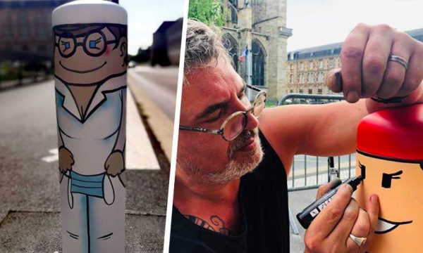 Il transforme les poteaux de sa ville en personnages pour faire sourire les passants