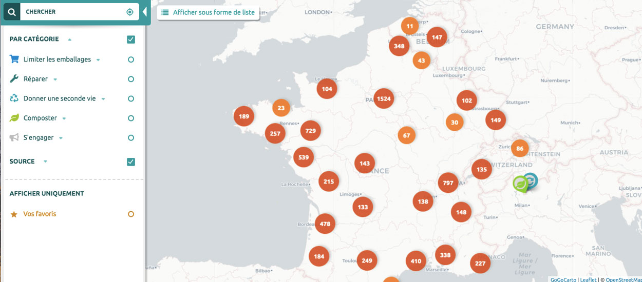 Cette carte répertorie l'ensemble des acteurs du zéro déchet en France