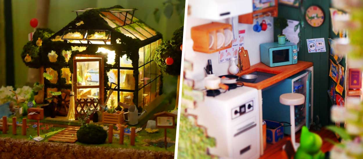Regardez-le fabriquer des maisons de poupée miniatures plus vraies que nature