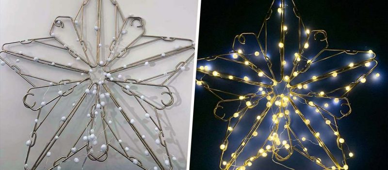 DIY original pour Noël : transformer des cintres en étoile lumineuse