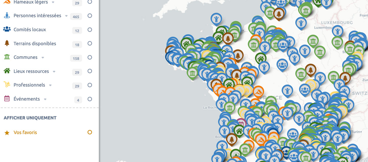 Cette carte recense les terrains disponibles pour installer un habitat léger en France