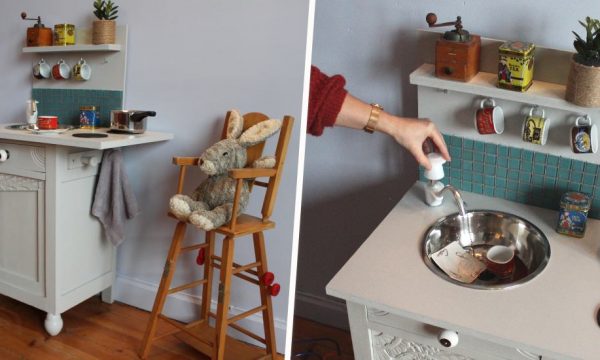 Tuto : Transformez une table de chevet en kitchenette pour enfant
