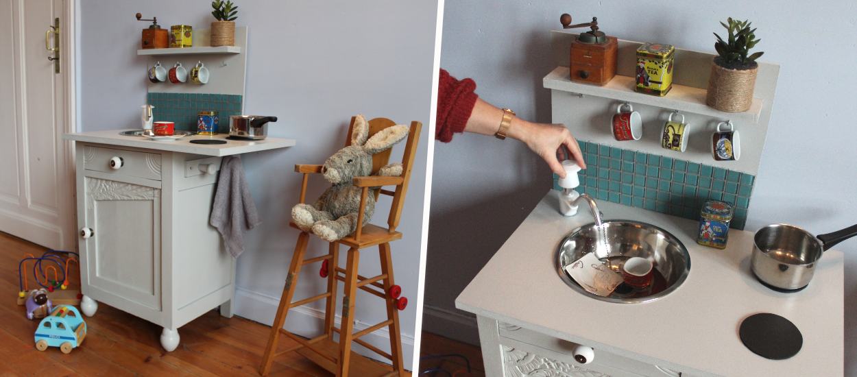 Fabriquez une cuisine pour enfant avec un robinet et de l'eau qui coule !