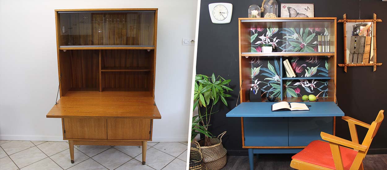 10 inspirations pour customiser vos vieux meubles avec des restes de papier peint