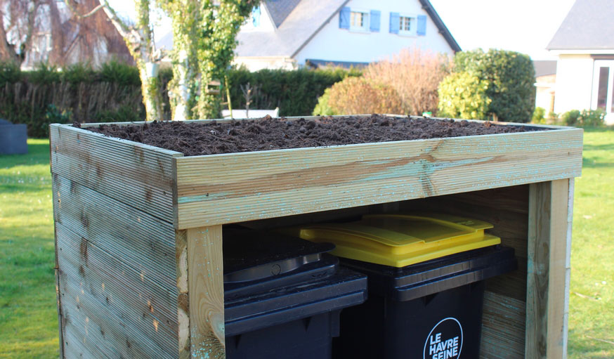 Cache poubelle avec bac jardinière