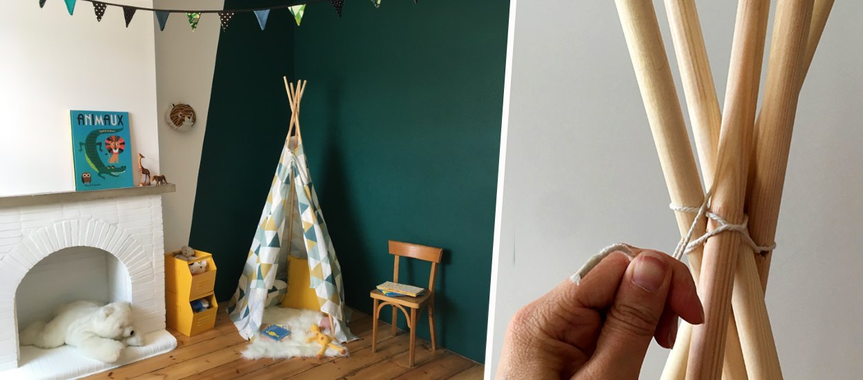 Tuto : Fabriquez un tipi pour vos enfants avec un rideau récup' et 5 tourillons