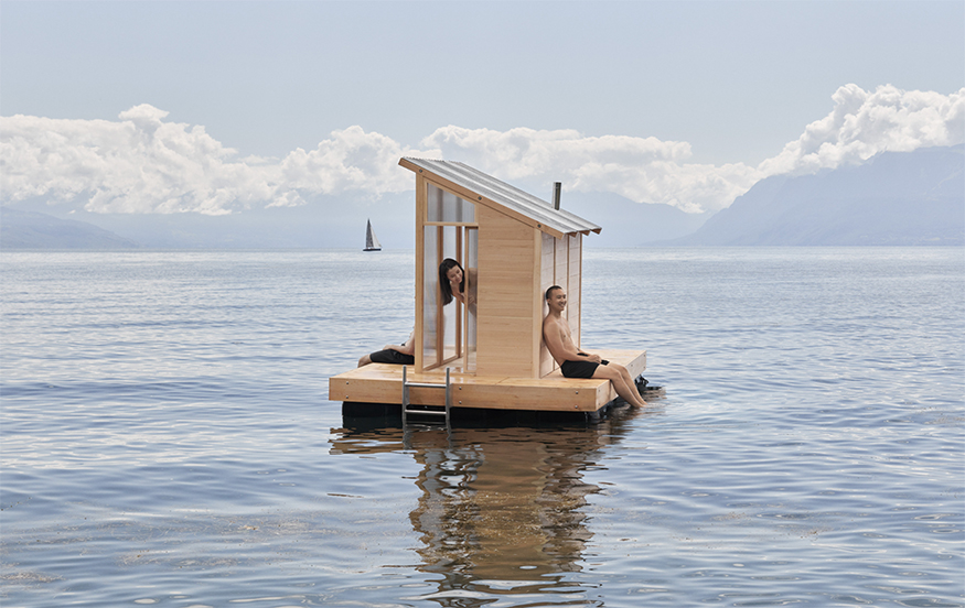 SAUNA flottant préfabriqué en bois