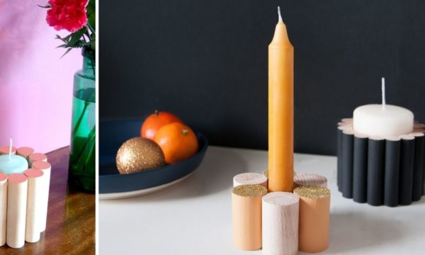 Tuto : Fabriquez une série de bougeoirs tendances avec des tourillons pour une déco de Noël chic