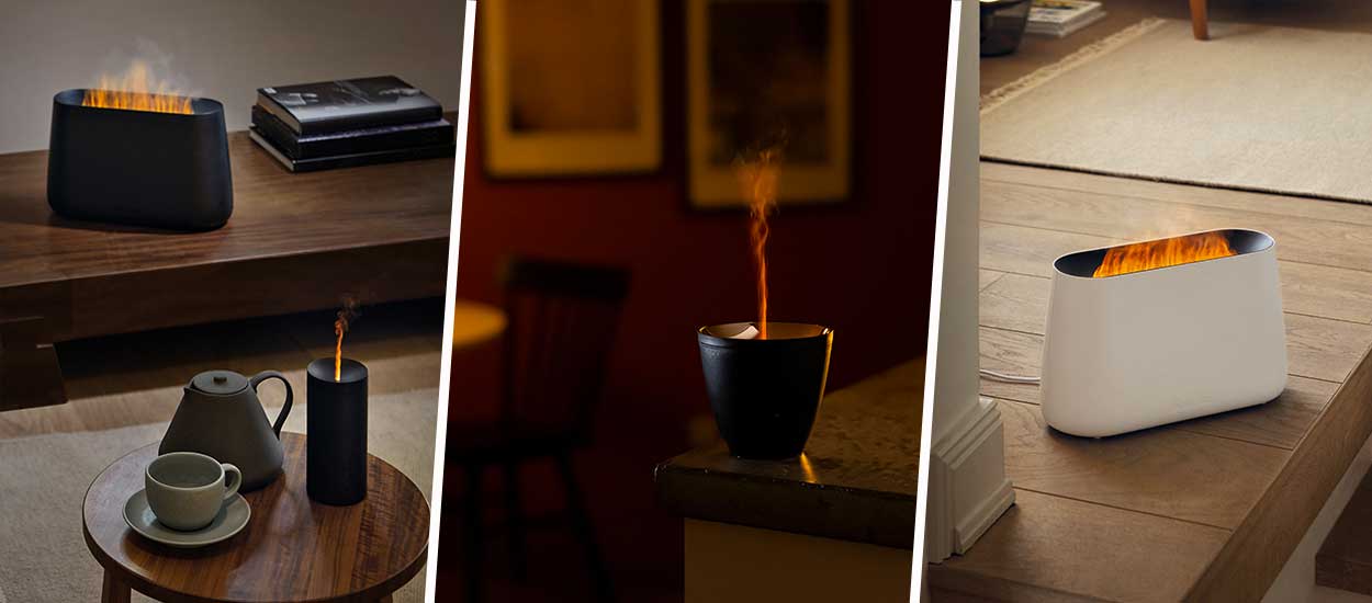 Des humidificateurs et diffuseurs d'huiles essentielles à flammes pour un effet doublement cocooning