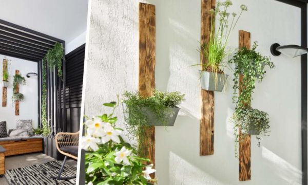 Tuto : Réalisez un mur végétal avec des planches en bois brulé pour verdir votre balcon