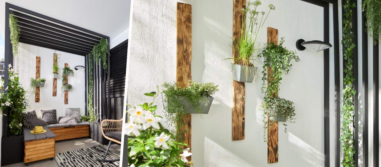 Tuto : Réalisez un mur végétal avec des planches en bois brulé pour verdir votre balcon