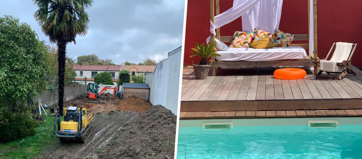 Avant / Après : Ils ont construit eux-mêmes une magnifique piscine avec terrasse coulissante