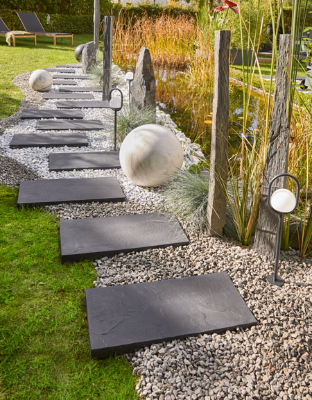 Allée de pas japonais  Allées de jardin en pierre, Pierres jardin