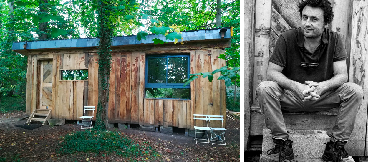 Il construit tout seul une cabane pour écrivain dans le parc d'une abbaye en Normandie