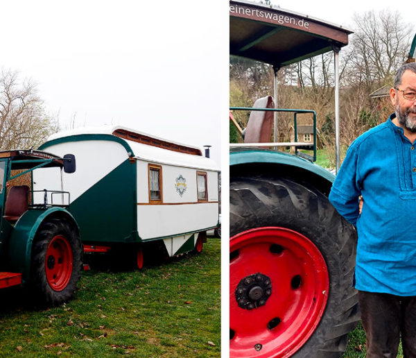 Ce couple de retraités allemands voyage dans une roulotte de cirque tirée par un tracteur