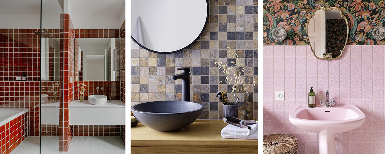 7 inspirations de carreaux de couleurs tendance et rétro pour la salle de bains