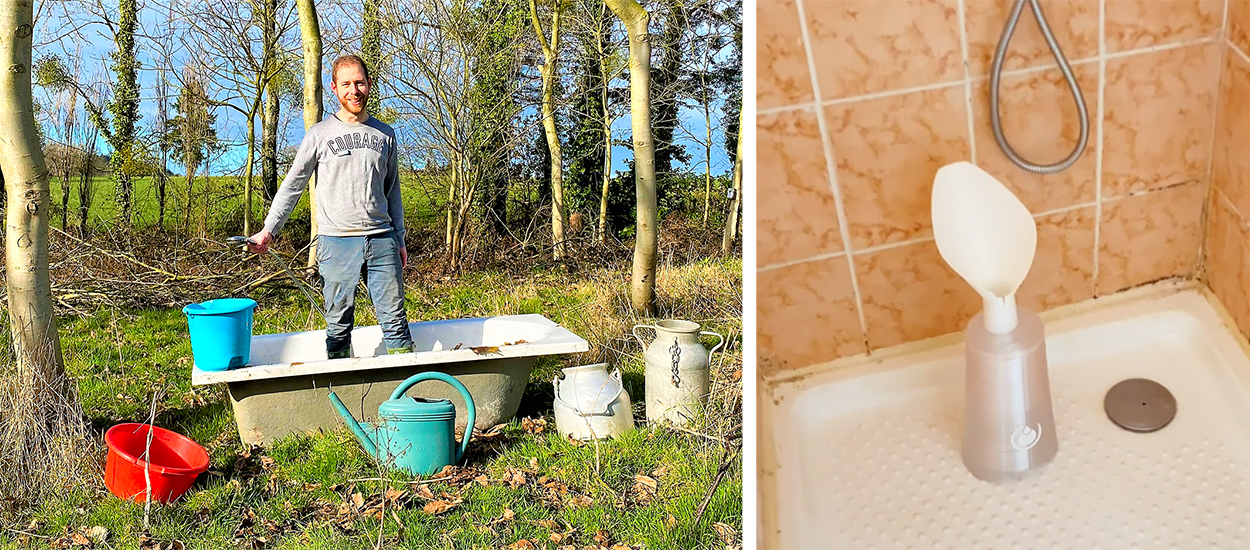 Pour lutter contre le gaspillage, il met au point un récupérateur d'eau à utiliser sous la douche