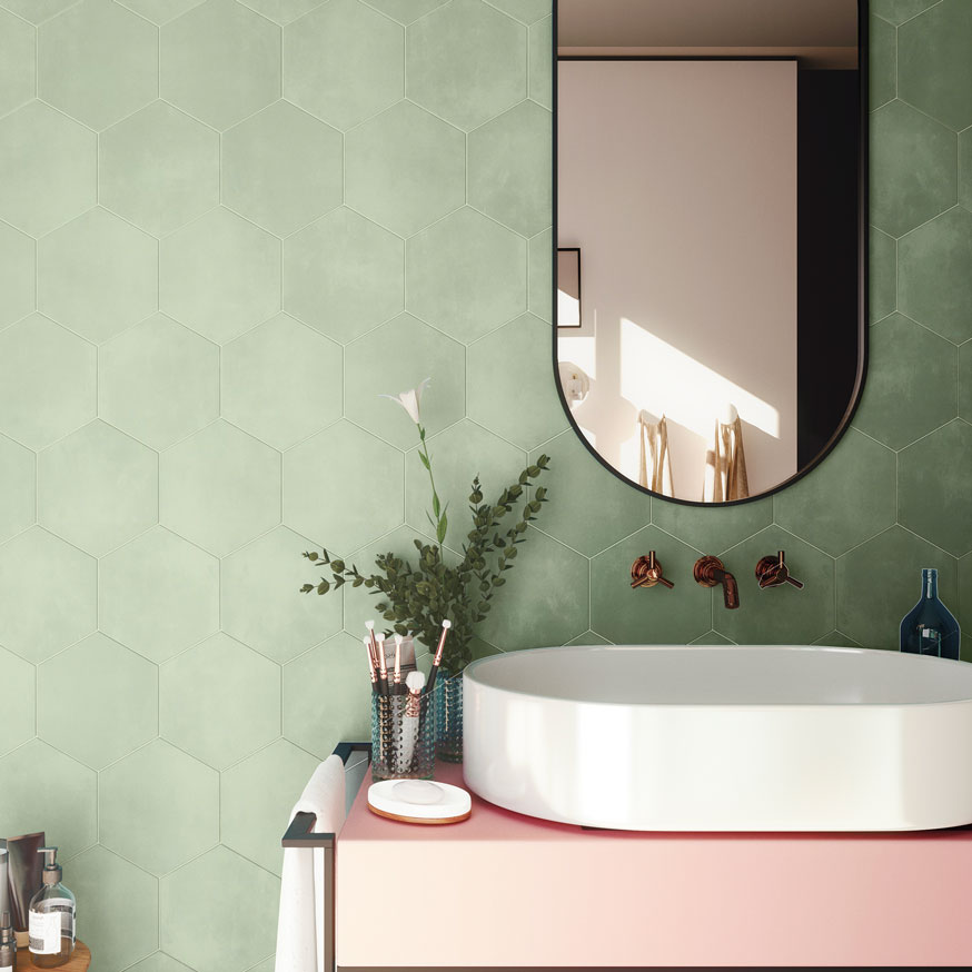 Carrelage sol et mur coloris vert Meraki