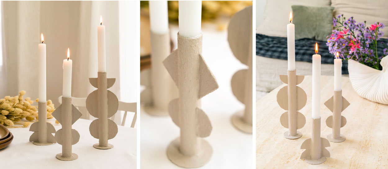 Tuto : Réalisez un trio de bougeoirs totem en carton
