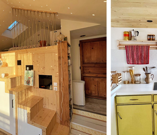 Céline a optimisé un ancien garage grâce à une mezzanine en bois façon tiny house
