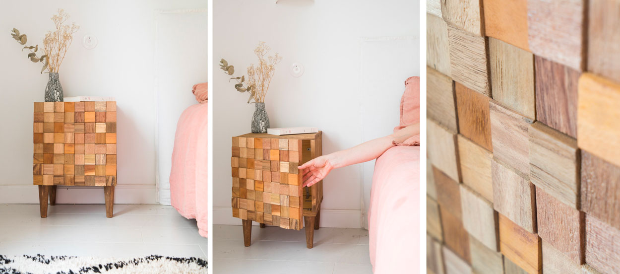 Tuto : Réalisez une table de chevet avec des plaquettes de parement en bois effet 3D
