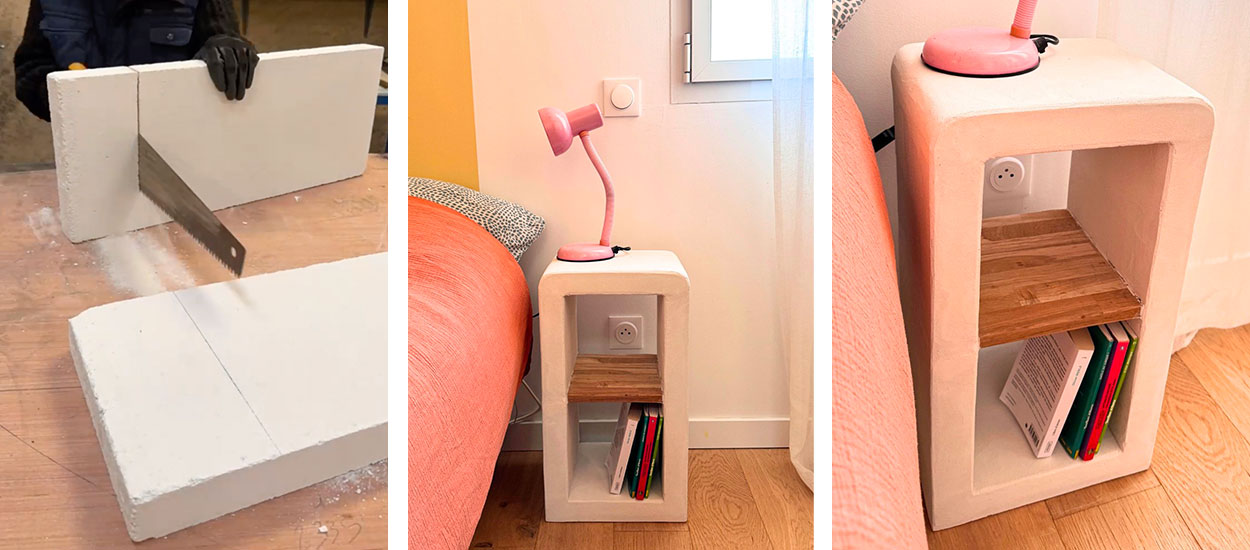 Tuto : Réalisez facilement une table de chevet en béton cellulaire